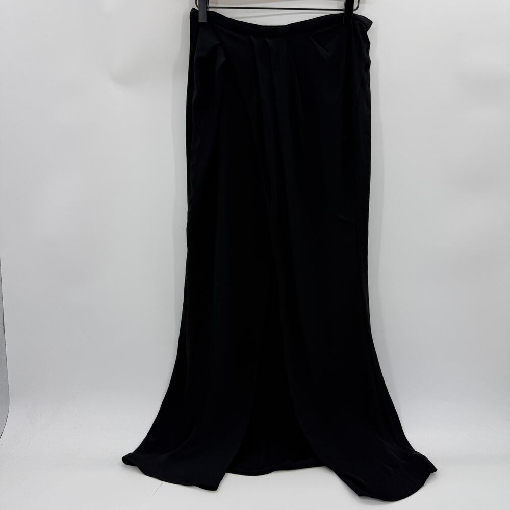 MARE MARE x Anthro Black Long Skirt Size M High Slit Hem Back Zip Faux Wrap Maxi